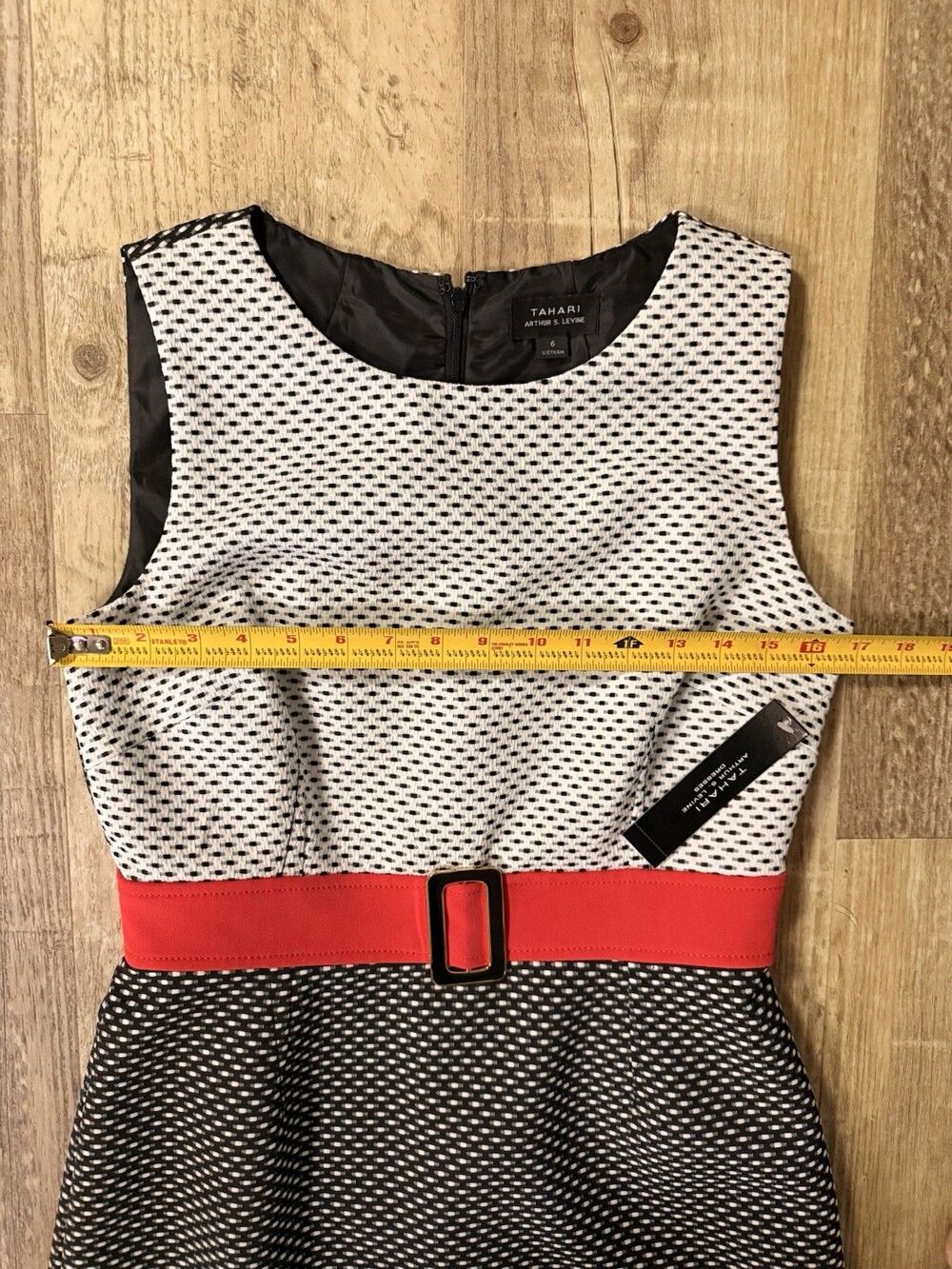 Tahari ASL Dress 6 NWT Black & White Textured Lined Sheath - Picture 6 of 6